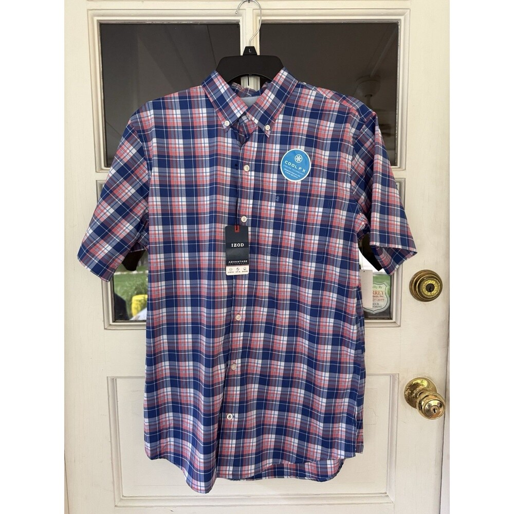 Izod Plaid Shirt size M medium Classic-Fit Breeze Men's SS button-down green